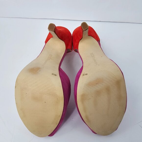 BCBGeneration Women's Orange & Purple Suede Peep Toe Stiletto Heels Size 9B - Picture 10 of 13